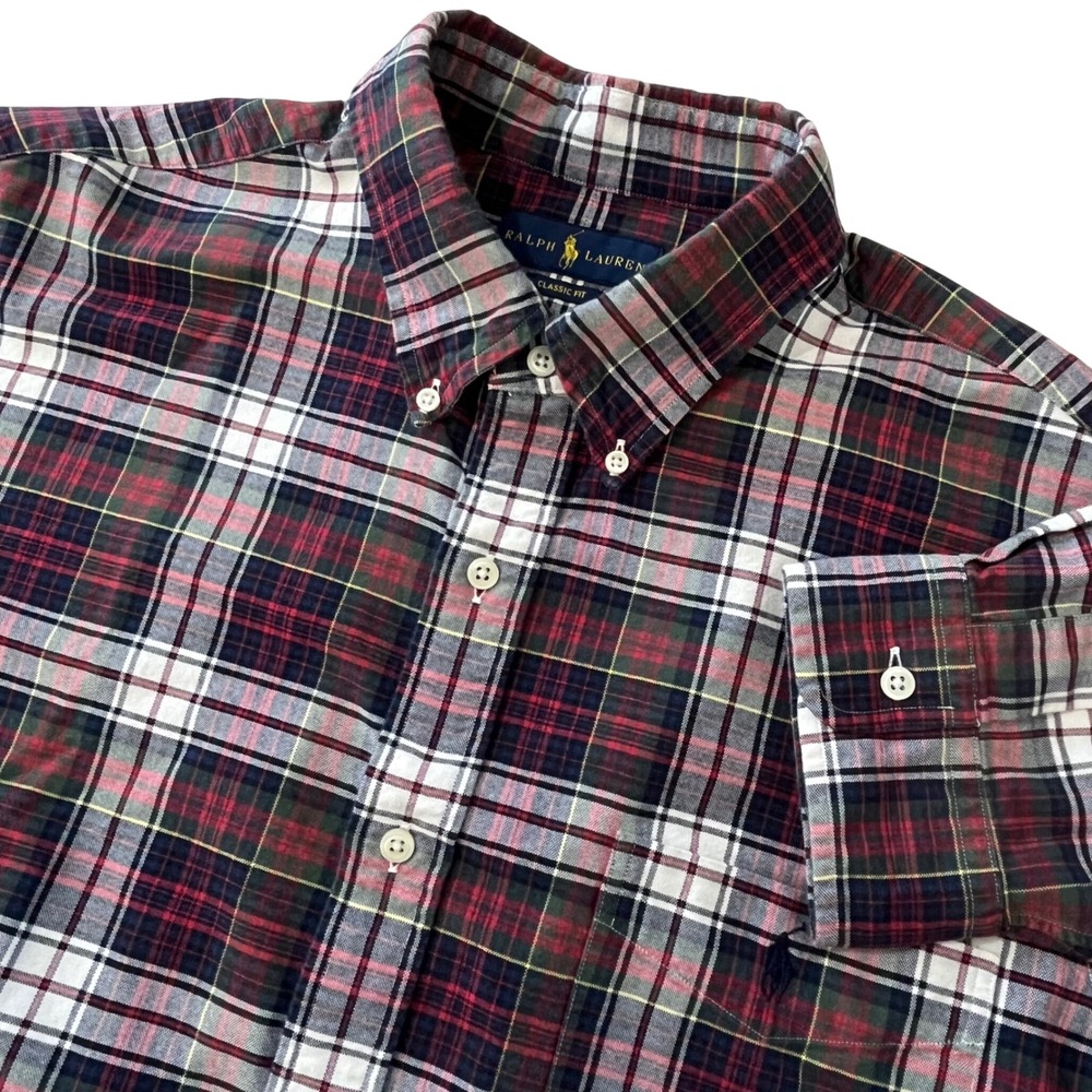 Ralph Lauren Mens Button Down Shirt XL Red Green Plaid‎ LS Classic Fit Pony Logo